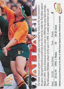 1996 Futera Rugby Union #8 John Eales Back